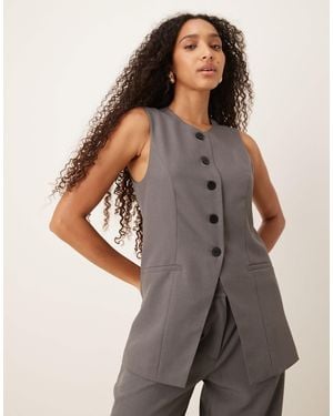 Jdy Longline Button Through Waistcoat Co-Ord - Gray