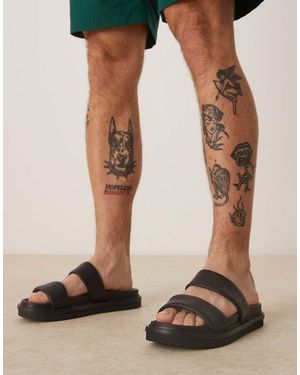 Calvin Klein Leather Double Strap Slider Sandal - Black