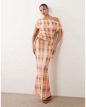 ASOS Co-ord Printed Mesh Ruched Maxi Skirt - Natural