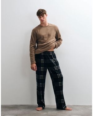 Loungeable Men's Fleece Check Pants Pajama Set - Brown