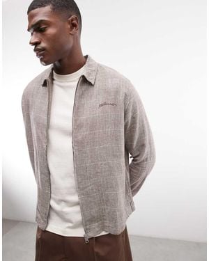 AllSaints Keal Linen Blend Logo Jacket - Grey