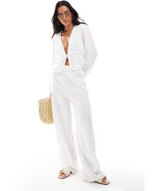 Pieces Crinkle Cotton Wide Leg Trouser Co-ord - White