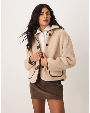 Jdy Contrast Trims Teddy Jacket - Natural