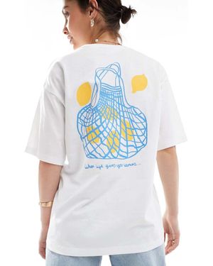 JJXX Oversized T-Shirt Met Citroenprint Op De Achterkant - Blauw