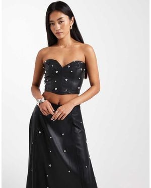 Miss Selfridge Faux Leather Studded Corset Top - Black