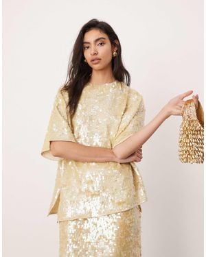 ASOS Allover Sequin Knitted Oversized T-shirt - Natural