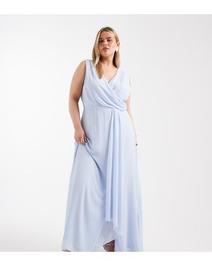 Tfnc Plus Vestido De Dama De Honor Largo Empolvado Con Cuerpo Cruzado Y Detalle Drapeado De Chifón De - Azul