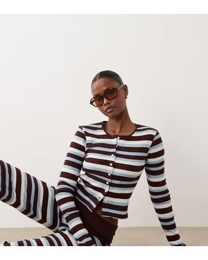 The Frolic Exclusive Ribbed Button Through Long Sleeve Top Co-Ord - White