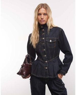 Liquor N Poker Tailored Peplum Hem Denim Jacket With Oversized Studs Co-ord - Blue