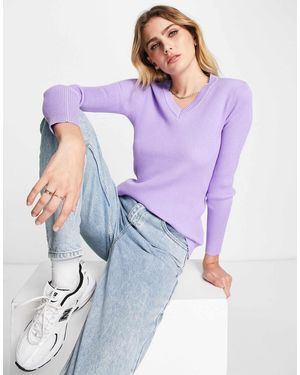 Gianni Feraud Ribbed V Neck Jumper - Purple