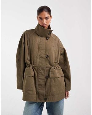 ASOS Oversized Cinched Waist Parka Jacket - Brown