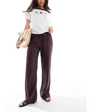 Pull&Bear High Waisted Linen Look Pants - Purple