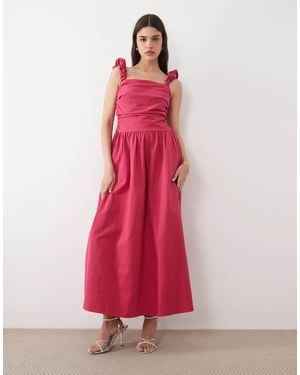 Nobody's Child Victoria Cotton Ruched Bodice Twist Strap Maxi Dress - Pink