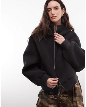 Weekday Oversize-kapuzenpullover mit funnel-neck, reißverschluss und bonded-fleece - Schwarz