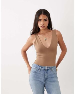 GOOD AMERICAN Sculpting Plunge Neck Sleeveless Bodysuit - Blue