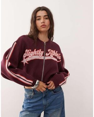 Monki Zip Through Knitted Bomber Cardigan - Red