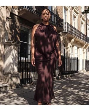ASOS Asos Design Curve Draped Halter Neck Maxi Dress With Knot Back Detail - Brown