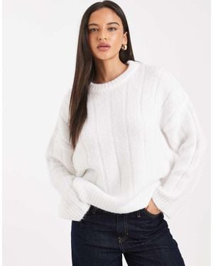 ASOS Oversized Wide Rib Crew Neck Jumper With Curved Hem - White
