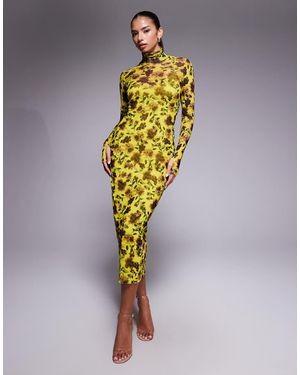AFRM Midaxi Jurk Met Col, Lange Mouwen En Bloemenprint - Blauw