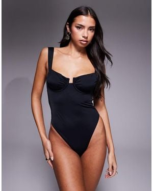 ASOS Maya Cape Cod Balcony Underwired Swimsuit With Bow Back - Blue