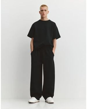 Pull&Bear Interlock Balloon Tracksuit Bottoms - Black