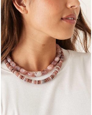 ASOS Pack De Dos Collares De Color Rosa Y Morado De Piedras Gruesas Sintéticas De - Marrón