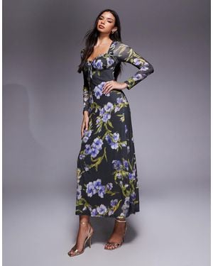 ASOS Long Sleeve Milkmaid Midi Dress - Blue