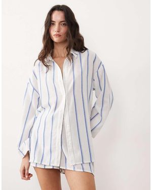 New Look Co-ord Striped Beach Shirt - White