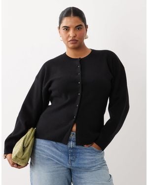 ASOS Asos Design Curve Structured Cardigan With Faux Leather Buttons - Black