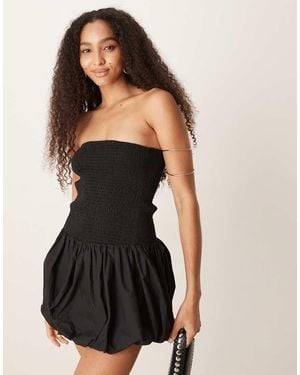 Glamorous Shirred Puffball Mini Dress - Black