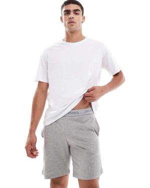 Jack & Jones Pijama Corto Gris Y Blanco De Punto Liso De