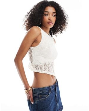 Bershka Crochet Tie Back Top - White