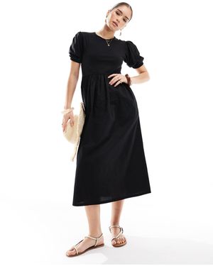 Threadbare – kurzärmliges midikleid aus jersey-popeline-mix - Schwarz
