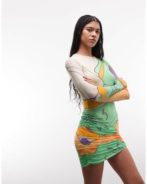 AFRM Mirza Long Sleeve Ruched Skirt Mini Dress - White