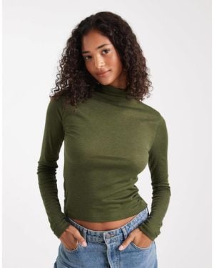 Miss Selfridge Fine Knit Grown On Neck Long Sleeve Top - Green