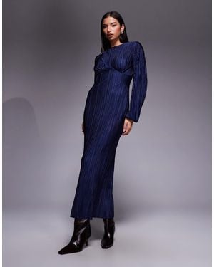 ASOS Robe longue plissée à manches longues et bouffantes - Bleu