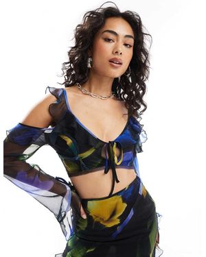 ASOS Crop Top Con Spalle Scoperte E Stampa A Fiori Grandi - Blu