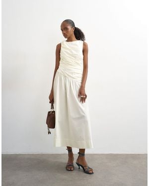 TOPSHOP Poplin Ruched Full Skirt Maxi Dress - White