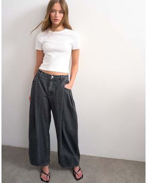 TOPSHOP Vaqueros Negro Lavado De Talle Medio Y Corte Barrel Cocoon De - Blanco
