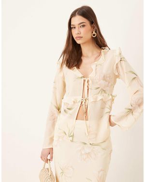 Pretty Lavish Textured Chiffon Ruffle Top Co-ord - Natural