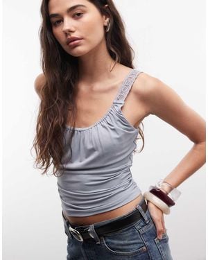 AllSaints Celena Ruched Lace Logo Detail Cami Top - White