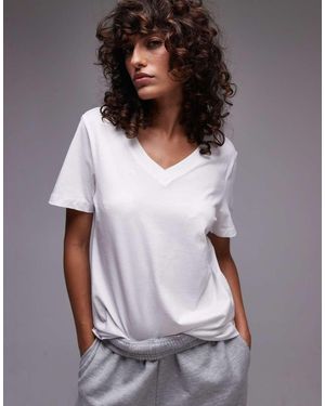 SELECTED Camiseta Blanca De Manga Corta Con Cuello De Pico De - Blanco