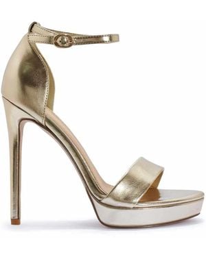 SEQWL Open Toe High Stiletto Heel Sandals With Buckle Strap - Metallic