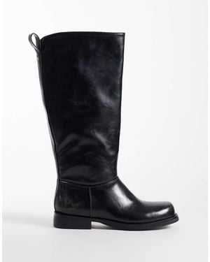 Public Desire Sheldon Round Toe Knee Boots - Black
