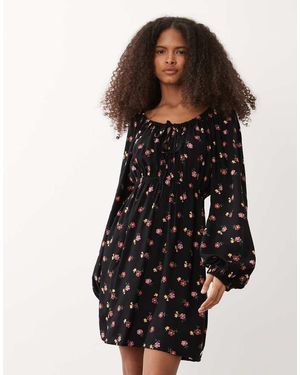 Miss Selfridge Spun Scoop Neck Mini Tea Dress - Black