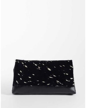 ASOS Hair-on Real Leather Flap Clutch Purse - Black