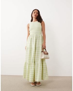 Nobody's Child Petite Cotton Shirred Bodice Tiered Skirt Maxi Dress - Natural