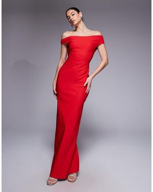 Vesper Vestido Largo Con Escote Bardot De Bengalina De - Rojo