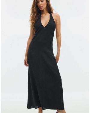 Stradivarius Midikleid mit struktur und neckholder - Blau