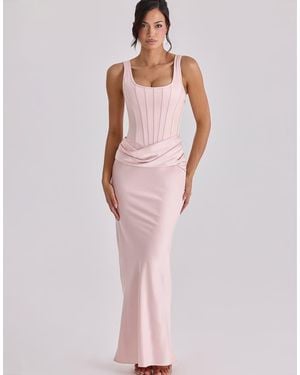 House Of Cb Kira Blush Satin Gathered Maxi Dress - Pink